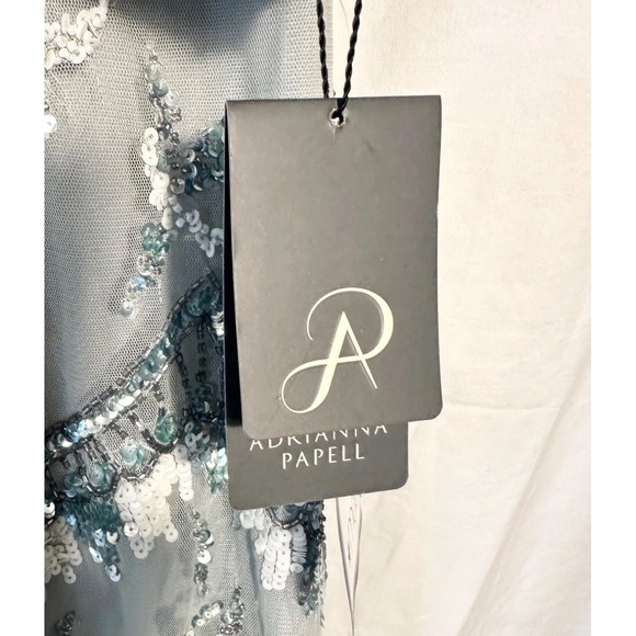 Adrianna Papell Women's Dress Beaded Ruffled Sheer Flutter-Sleeve Boho Sage 6 - Picture 4 of 10